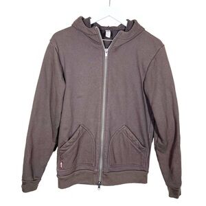 Heavy Terry Brown Made in USA Full Zip Up Hoodie Sweatshirt Adult Size Small